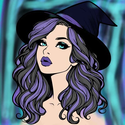 realistic witch girl with wavy hair and lips