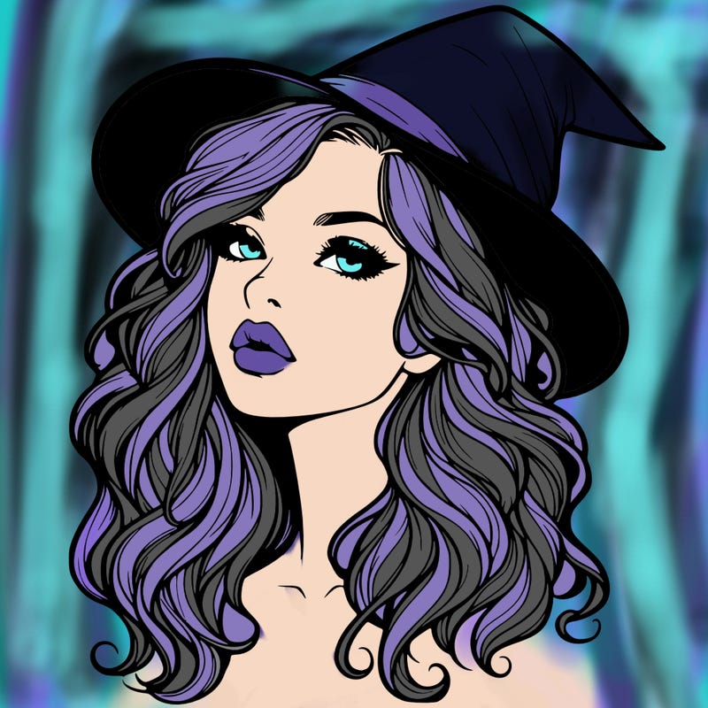 realistic witch girl with wavy hair and lips