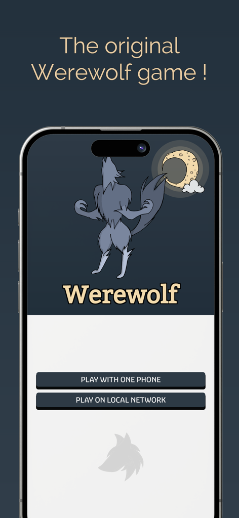 Mobile Werewolf - Mobile Werewolf home screen with options to play on one phone or via local network