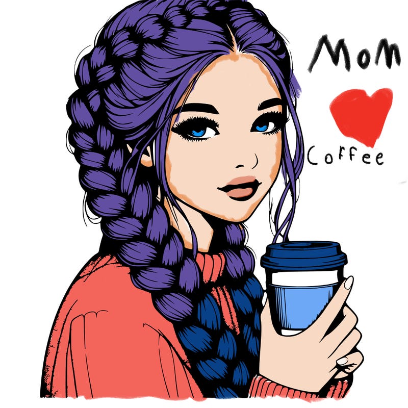 realistic girl with dutch braids and coffee