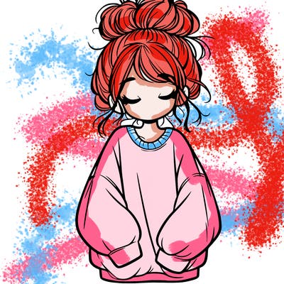 girl with baggy sweatshirt and messy bun
