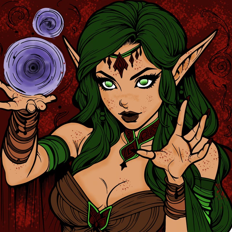 realistic scary beautiful elf sorceress casting spell