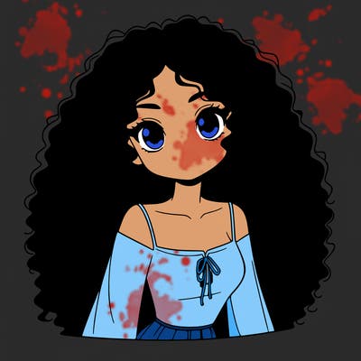 a black anime girl with long afro hair