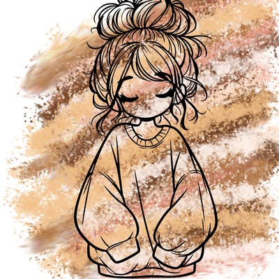 girl with baggy sweatshirt and messy bun