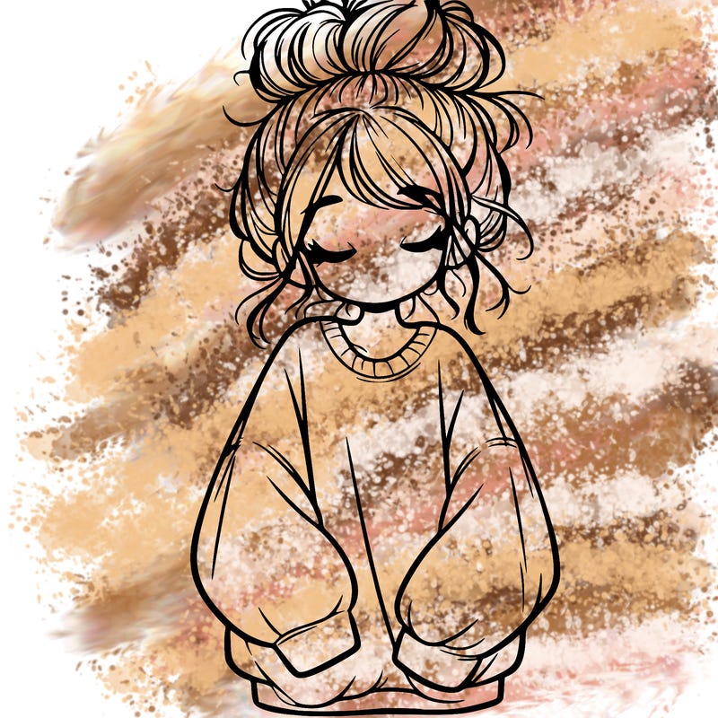 girl with baggy sweatshirt and messy bun