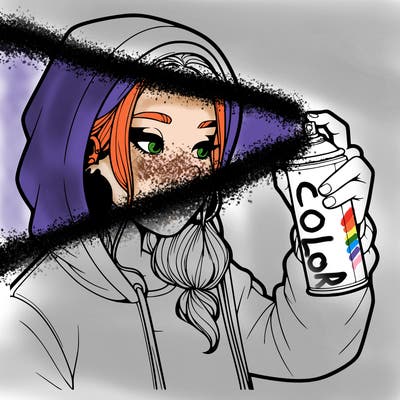 a realistic girl, spray painting