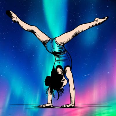 realistic gymnastic hand stand girl in four splits