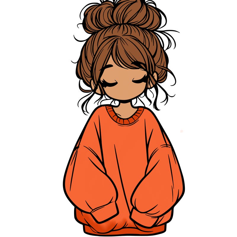 girl with baggy sweatshirt and messy bun