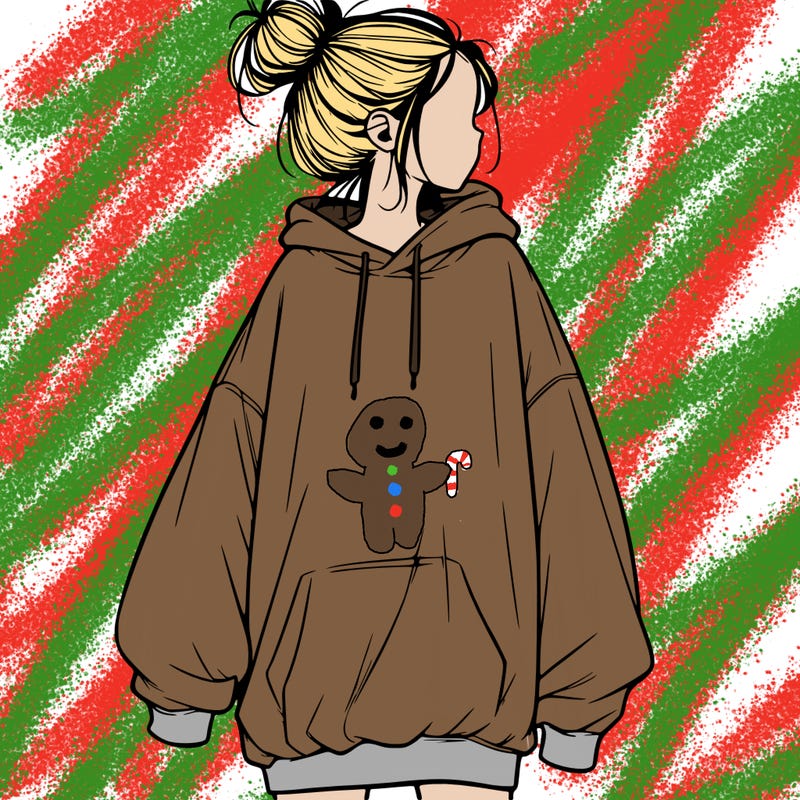 realistic girl with a oversized sweatshirt on and a bun