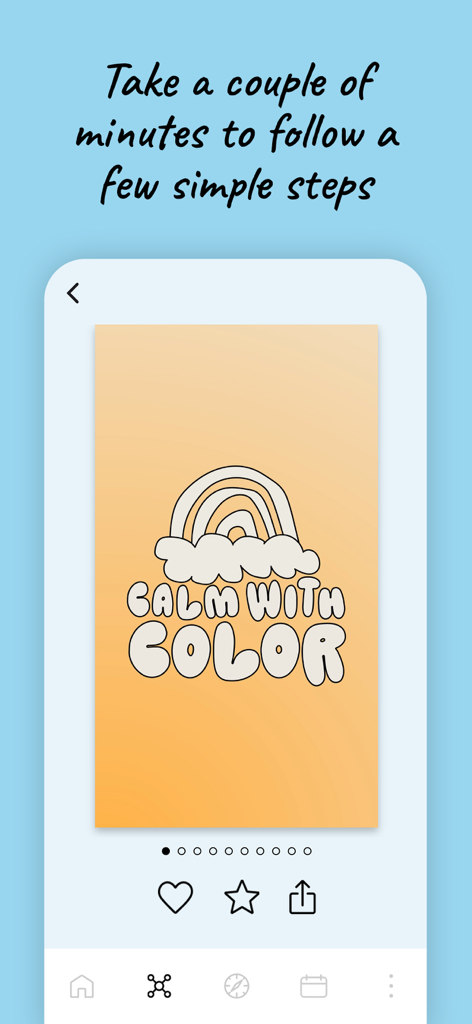 The Mood Tools - Captura de pantalla de la herramienta de salud mental Calma con Color en la aplicación The Mood Tools con una ilustración de arcoíris