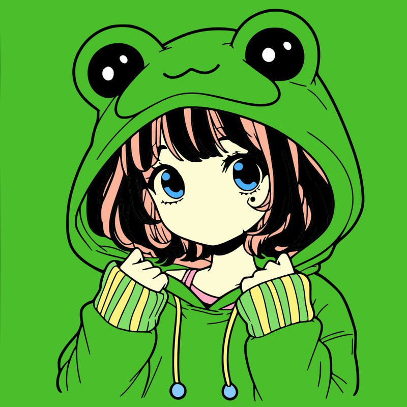 a cute teenage girl wearing a frog hoodie