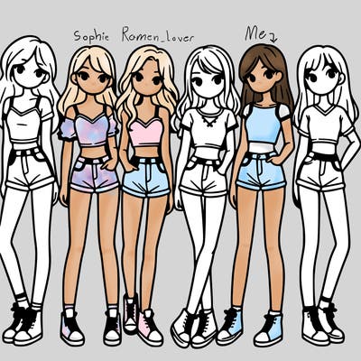 a group of girls wearing crop tops and shorts
