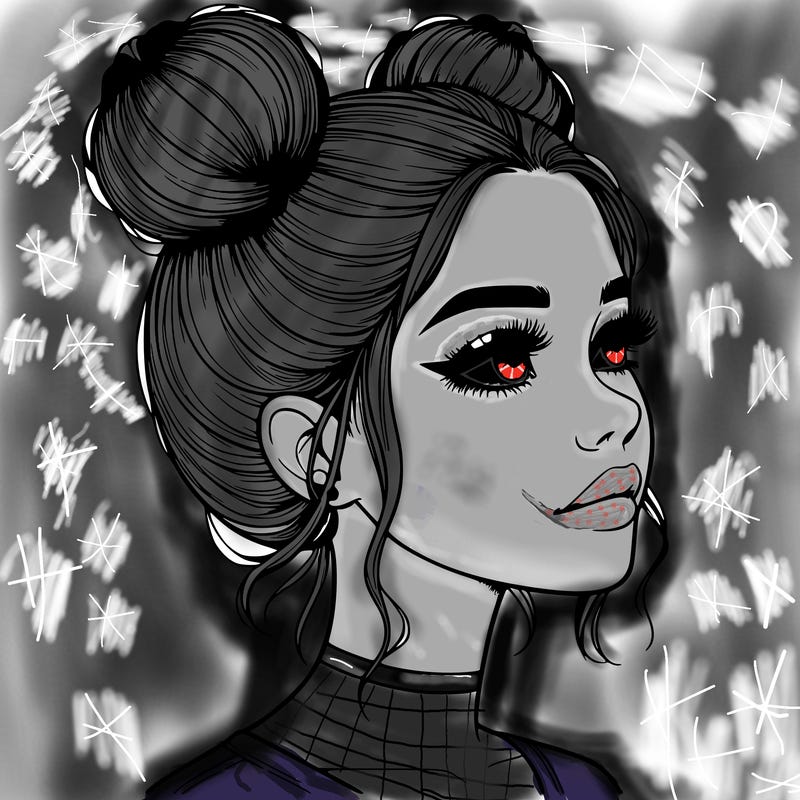 realistic girl with buns on the top of her head