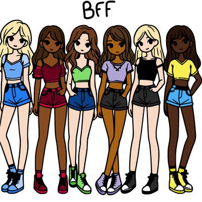 a group of girls wearing crop tops and shorts