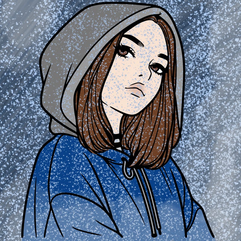 a realistic girl in a hoodie