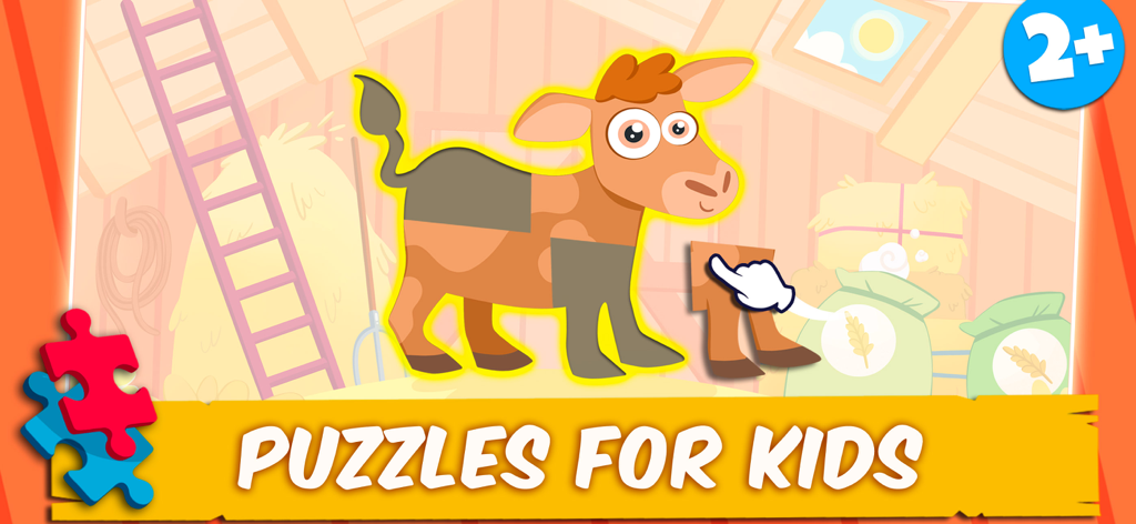 Farm:Animals Games for Kids 2+ - Cartoon cow puzzle game for toddlers in a farm barn setting