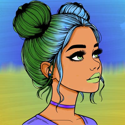 realistic girl with buns on the top of her head