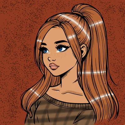 realistic girl with a high ponytail