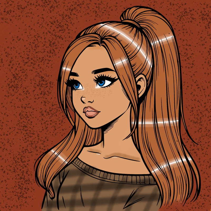 realistic girl with a high ponytail
