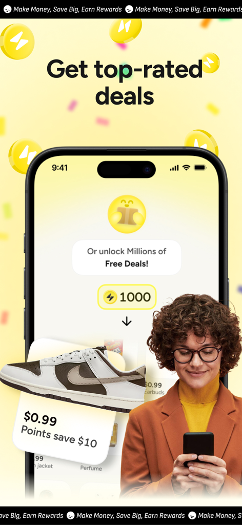 Blidz social commerce app interface featuring top-rated deals and discount sneakers.