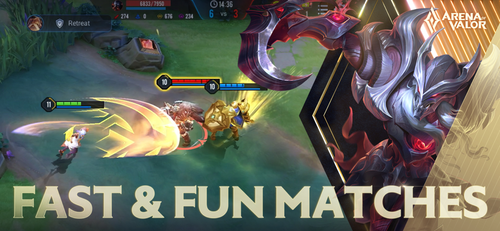 Jugabilidad del MOBA móvil Arena of Valor con partidas rápidas y divertidas
