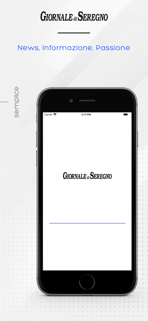 Il Giornale di Seregno - Splash screen of the Il Giornale di Seregno mobile app on a smartphone featuring the logo and tagline News Informazione Passione