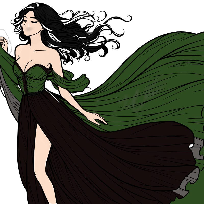 realistic woman in dress flowing the the wind