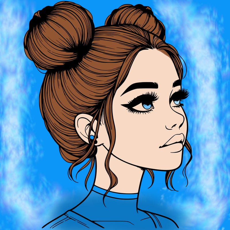 realistic girl with buns on the top of her head