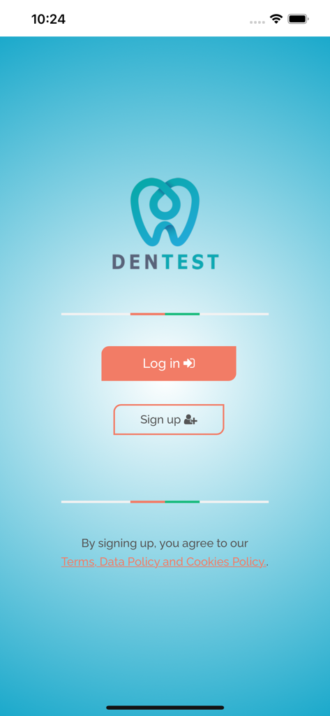 DenTest Dentistry Exam - DenTest dentistry exam app login and sign up screen