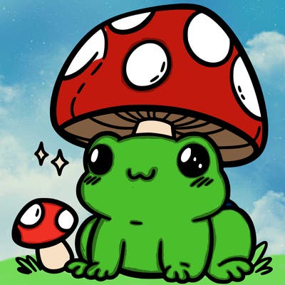 a cute frog with a mushroom hat