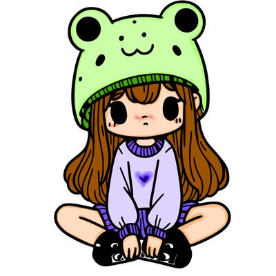 a girl wearing a frog hat and some frog socks