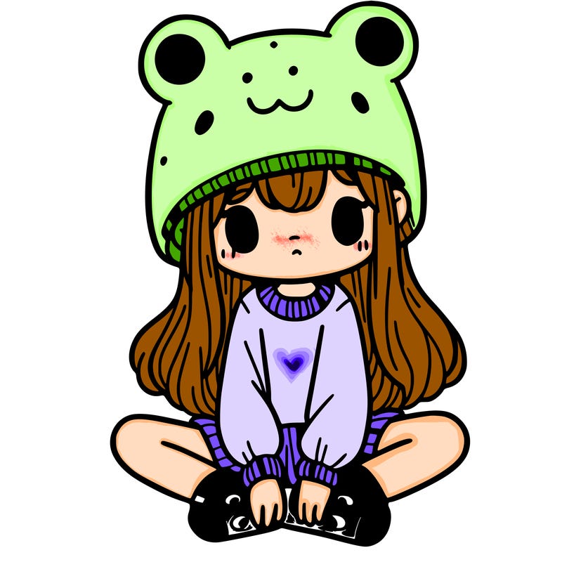 a girl wearing a frog hat and some frog socks