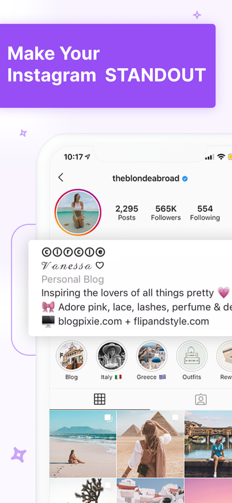 Keyboard Fonts＋Emojis＋Symbols - Example of an Instagram profile bio using custom fonts and symbols for a unique aesthetic