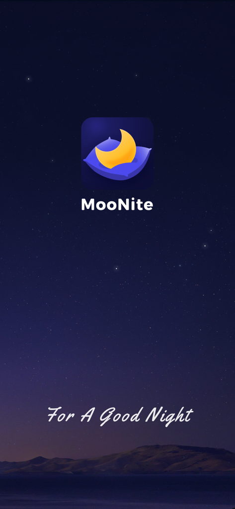 MooNite:Sleep Tracker &Record - MooNite Schlaftracker Splash Screen mit Mond-Symbol und Nachthimmel-Hintergrund