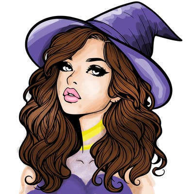 realistic witch girl with wavy hair and lips