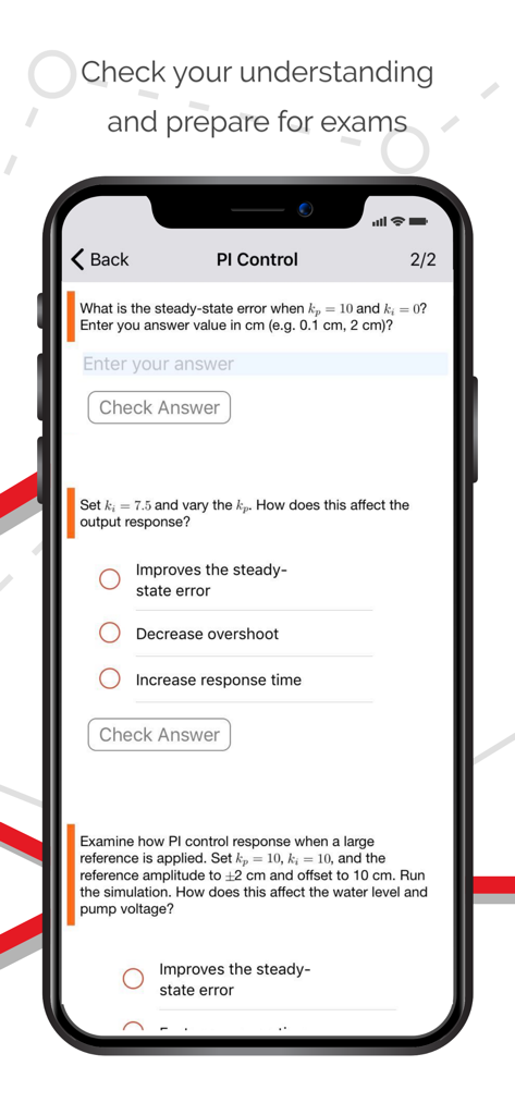 Un módulo de cuestionario de revisión para control PI dentro de la aplicación de educación de ingeniería Controles de Experiencia.