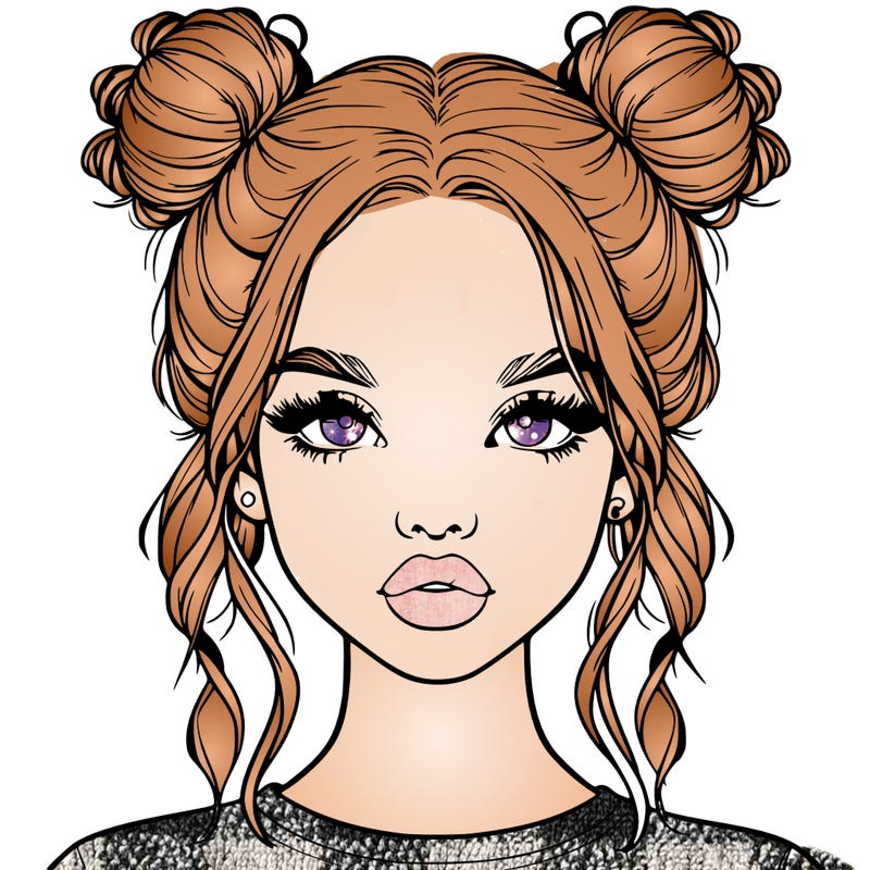 realistic girl with two buns in hair and lips
