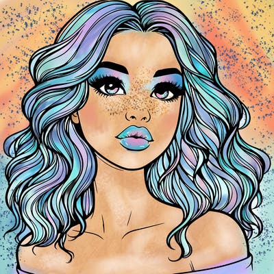 realistic girl with wavy hair and lips