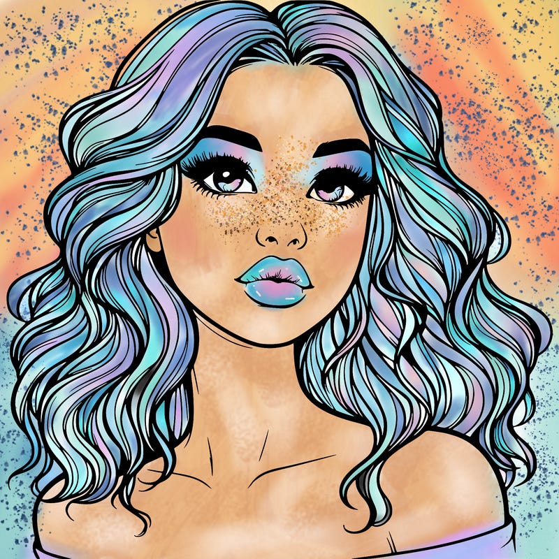 realistic girl with wavy hair and lips