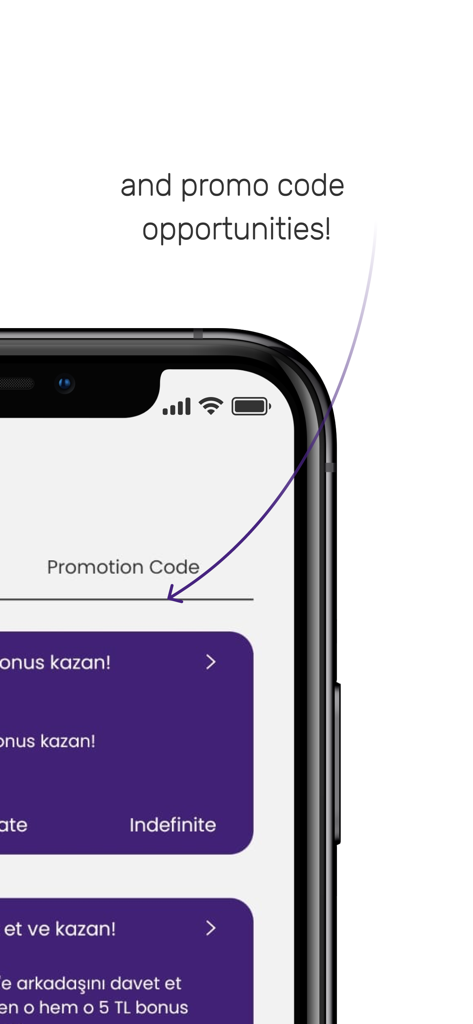 Tornet Scooter - Interface do aplicativo móvel Tornet Scooter mostrando um campo de código promocional e opções de bônus de recompensa.