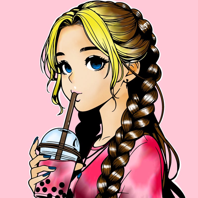 realistic girl with braided hair drinking boba