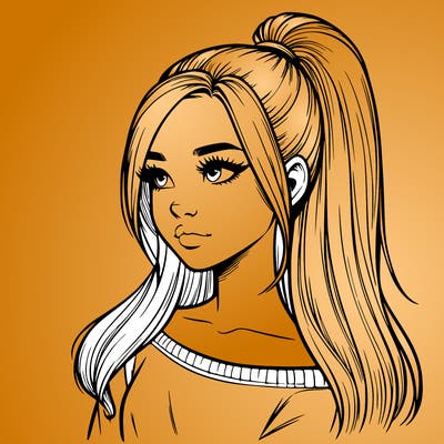 realistic girl with a high ponytail