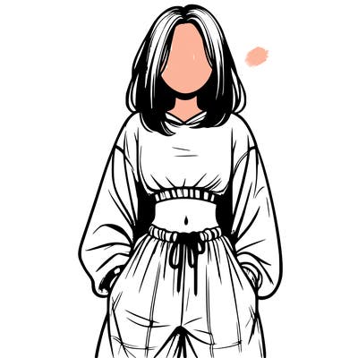 realistic girl faceless with baggy pants and a crop top