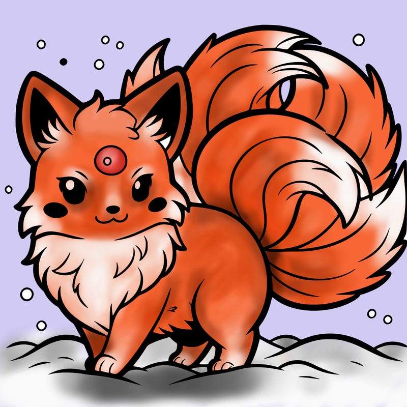 nine tail kitsune in the snow