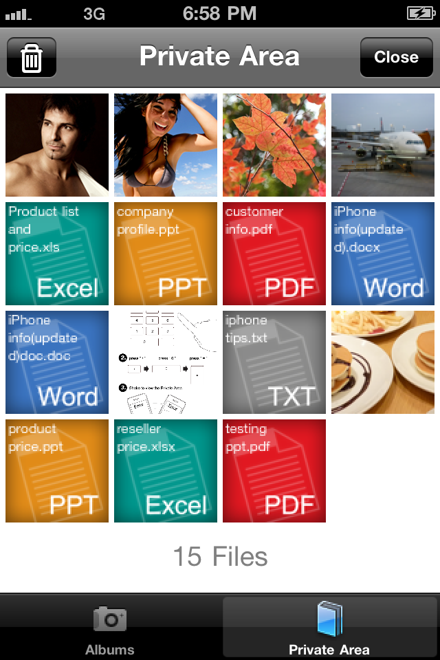 Calculator SAFE – Protect Private Photo & Documents - Vista de cuadrícula del Área Privada mostrando fotos y documentos ocultos dentro de Calculadora OCULTA