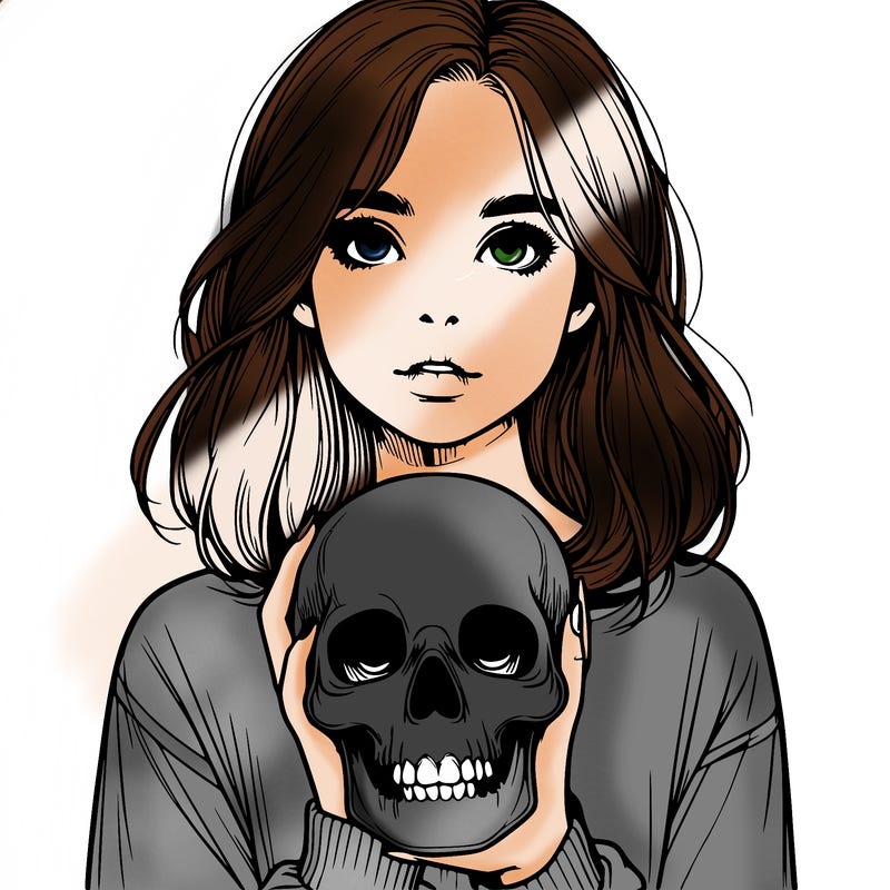 realistic girl holding a skull
