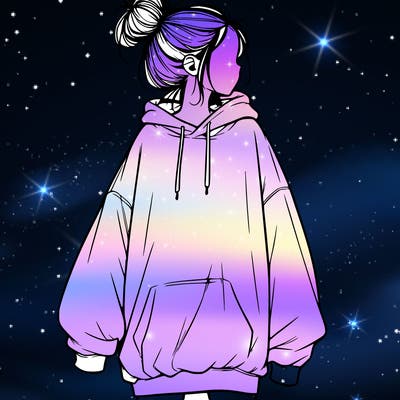 realistic girl with a oversized sweatshirt on and a bun