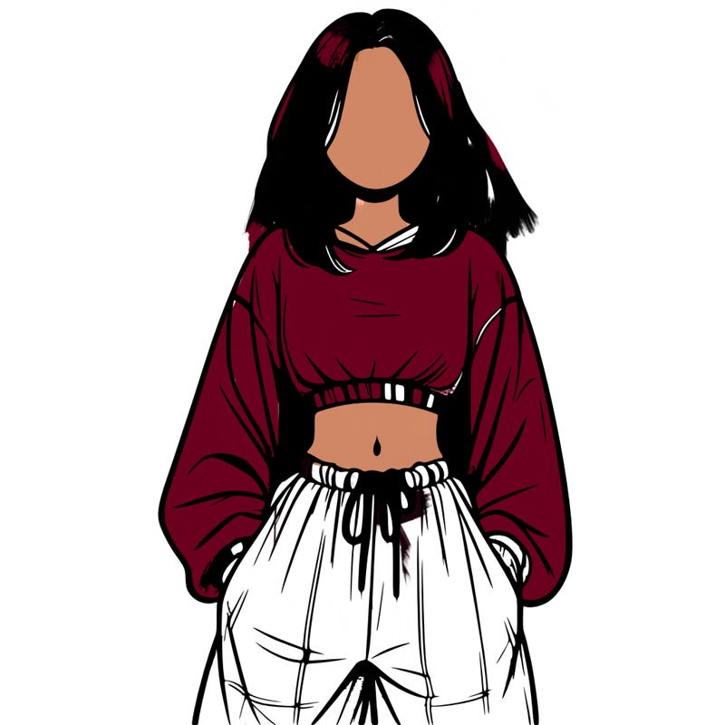 realistic girl faceless with baggy pants and a crop top