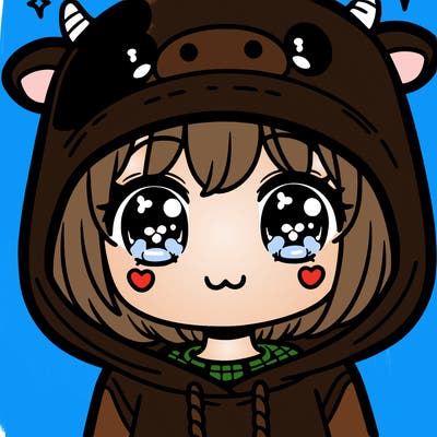 kawaii girl with cow hoodie