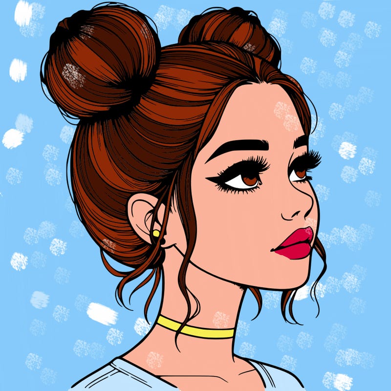 realistic girl with buns on the top of her head